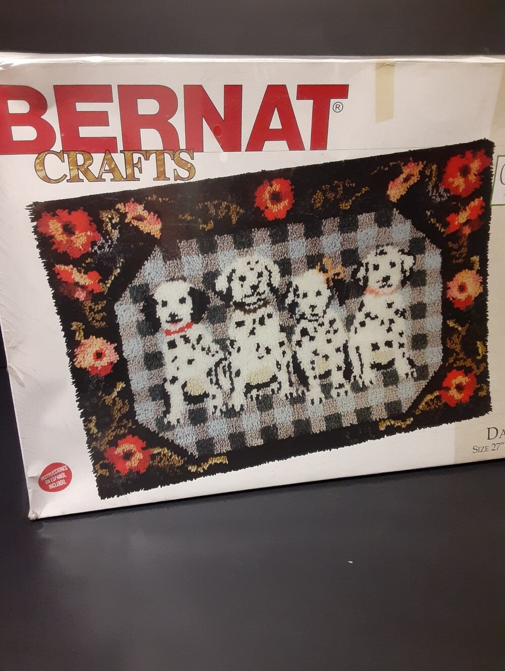 Vintage Dalmations Latch Hook Rug or Wall Hanging Kit Floral Border Bernat KT267